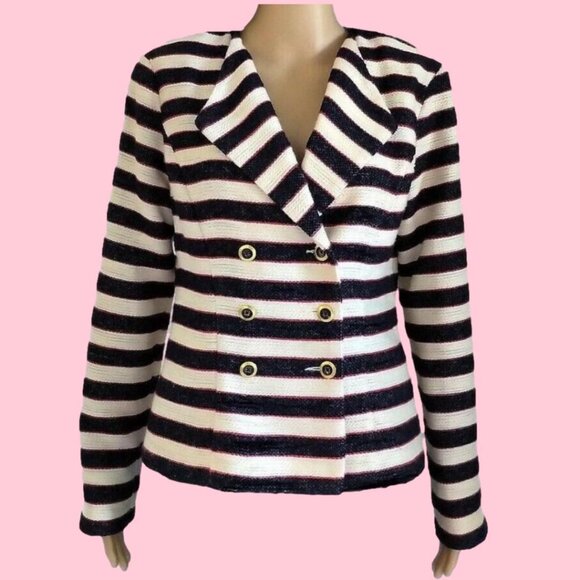 Cabi Cruise Navy Cream Red Striped Nautical Jacket 6 - Picture 1 of 11